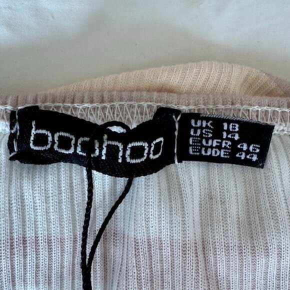 BooHoo Peach Striped Off the Shoulder Long Sleeved Top - Picture 6 of 8